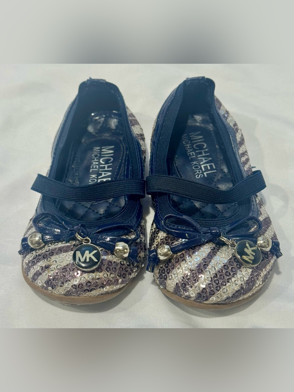 Michael Kors Lil Kory Zebra Sequin Mary Jane Flats Girls Size 7